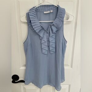 New York & Company Light Dusty Blue Button Front Ruffle Tank Top Women’s Size M